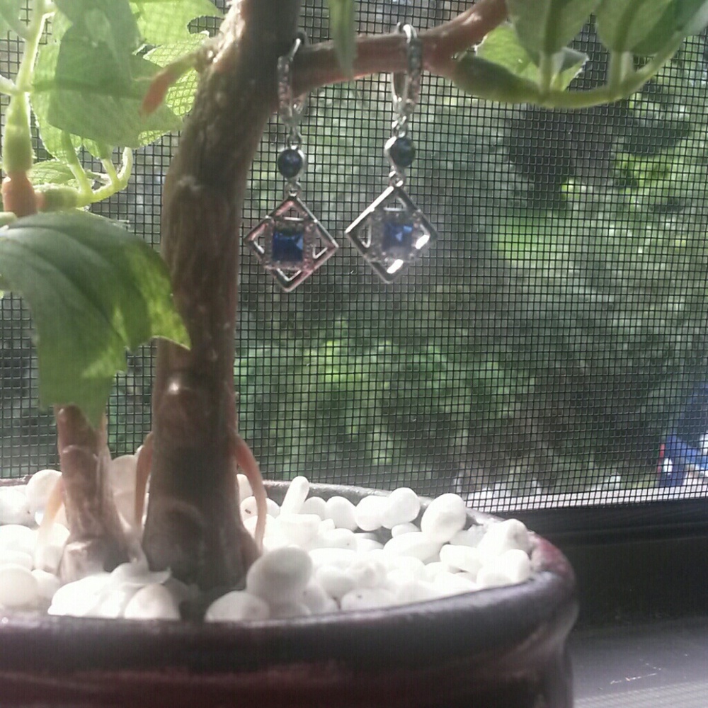 *NWOT* Silver Saphire Diamond Drop Earrings